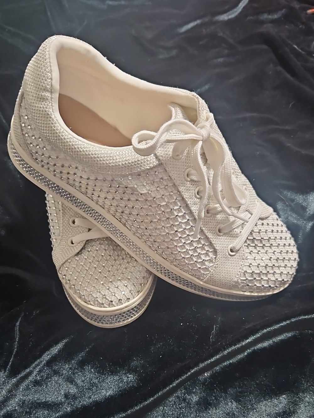 INC International Concepts White Rhinestone Knit Lace-Up Sneakers